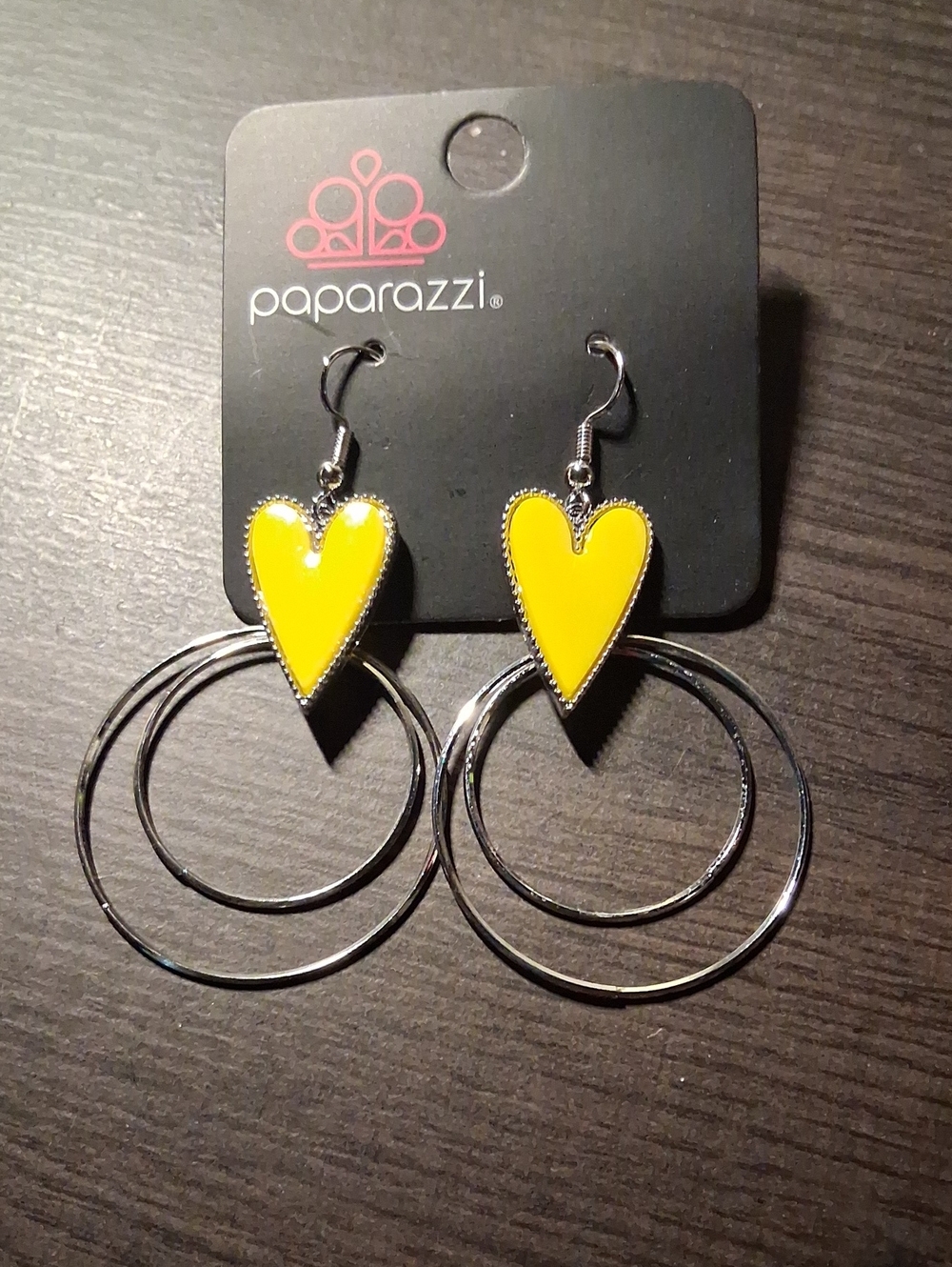 paparazzi Yellow Heart Double Hoop Earrings